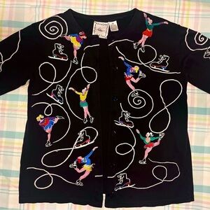 Vintage Michael Simon Lite Ice Skating Pattern Cardigan